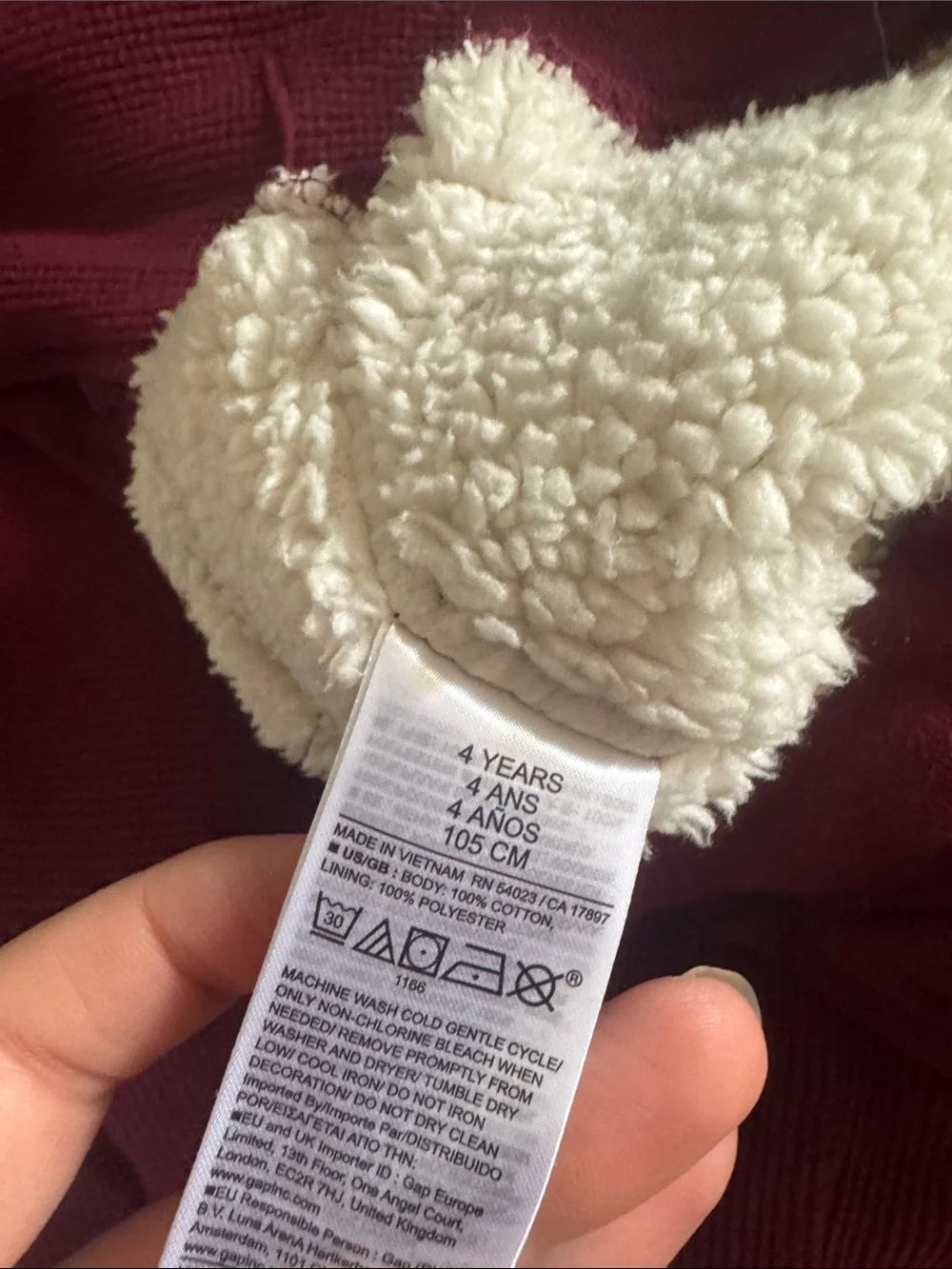 GAP Baby Cream Sherpa Lined Jacket with Maroon Knit Exterior
